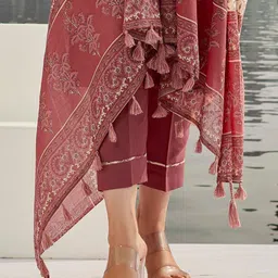 FOXENT Women Ethnic Motifs Embroidered Pure Cotton Kurta With Trousers & Dupatta image 3