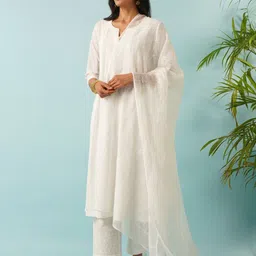 JAYPORE Floral Embroidered Pure Cotton Dupatta image 1