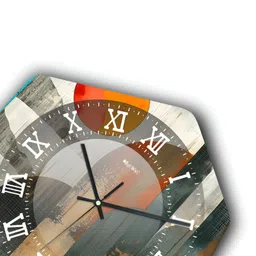 OLIVE TREE Grey & Orange Printed Geometric Wall Clock image 3