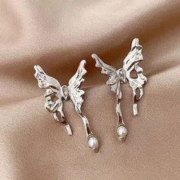KRENOZ Silver-Plated Pearls Beaded Animal Shaped Studs-image-63