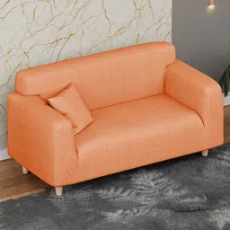 Myntra Elegant Homes Orange-Coloured Zigzag Pattern 2 Seater Sofa Cover With Cushion Cover image 2