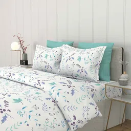 BOMBAY DYEING Blue & White Floral Printed 164 TC Queen Bedsheet Set 2.29 m x 2.74 m image 5