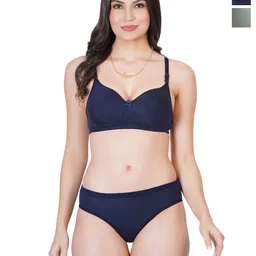 Liigne Women Pack Of 2 Pure Cotton Lightly Padded Everyday Bra & Panty Lingerie Set-image-19
