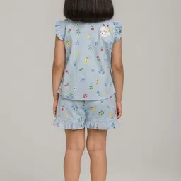 YK Girls Floral Printed Ruffle Detail Top with Shorts image 2