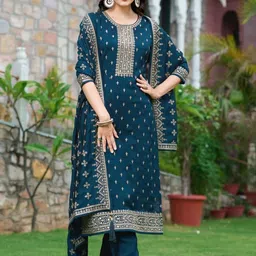 NARI DREAM Floral Embroidered Shibori Regular Sequinned Kurta With Trousers & Dupatta-picture-28