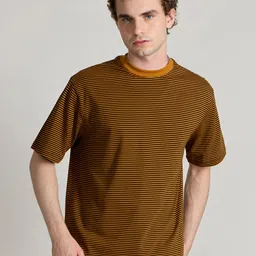 Espanshe Lonathan Men Striped Round Neck Short Sleeves T-shirt-image-2