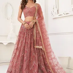 DREAM EXPORTER Embellished Sequinned Net Semi-Stitched Lehenga & Blouse With Dupatta image 2