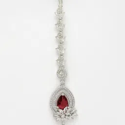 ZENEME Rhodium-Plated American Diamond Studded Maang Tikka Head Jewellery image 2