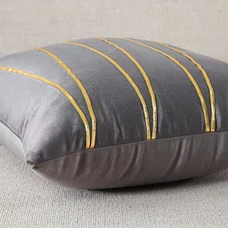 Vinayaka Fab Grey & Gold-Toned Set of 2 Striped Velvet Square Cushion Covers image 2