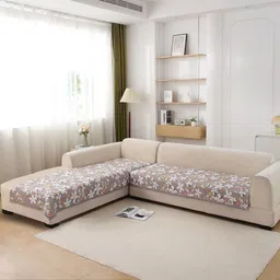 HOKIPO Brown & White Printed Polyester 2 Piece Sofa Cover image 3