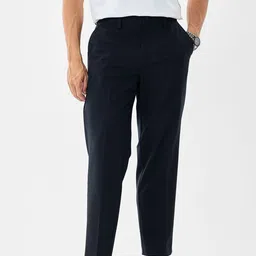 Snitch Men Navy Checks Mid Rise Regular Fit Trousers-image-57