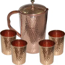 prisha india craft Copper Pitcher with 4 Tumblers Drinkware for Ayurveda Healing Jug Glass Set-picture-7