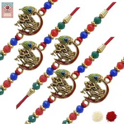 MEIRA JEWELLERY Set Of 5 Rakhi With Roli Chawal & Greetings Card Set-picture-10