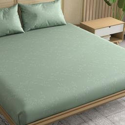 Trance Home Linen Green Floral 300 TC Egyptian Cotton Single Bedsheet with 1 Pillow Covers-picture-16
