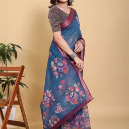 Moda Rapido Floral Zari Linen Blend Saree image 4