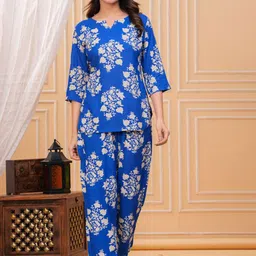 OKARA Floral Printed Kurti With Trousers Night Suit-picture-19