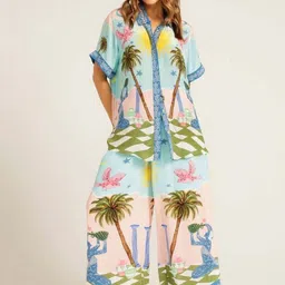 LULU & SKY Printed Shirt Collar Shirt With Palazzos-picture-31