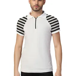 BEYOU FASHION Men Striped Polo Collar Monochrome T-shirt-picture-27