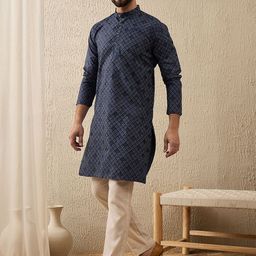 Anouk Rustic Men Geometric Striped Thread Work Kurta-picture-25
