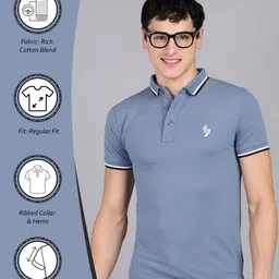 alan jones Men Solid Polo Neck Cotton Blend Blue T-Shirt image 2