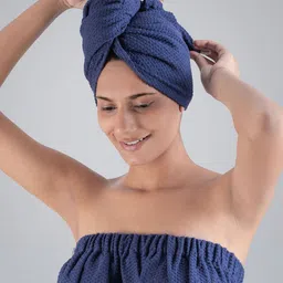 MYTRIDENT Blue Bath Robe With HeadWrap image 3