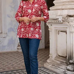 sangouri Casual Regular Sleeves Floral Print Women Red Top image 4