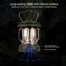 aquabucket LED Camping Retro Style Lighting Battery Type-c Rechargeable Dimmable Tent Lamp 18 hrs Lantern Emergency Light image 2