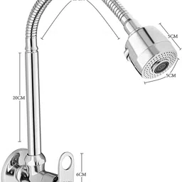 spazio SmartBuy Prime Flexi Sink Cock/Sink Faucet With Swivel Shower Spout - Flexi Play With 360 Degree Moving Hose, Dual Flow Type Hot/Cold Water Tap With Wall Flange Bib Tap Faucet image 2