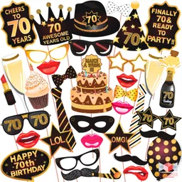 70th Birthday Photo Booth Party Props Brown & Golden, Birthday Party Decoration Photo Booth Board-image-46