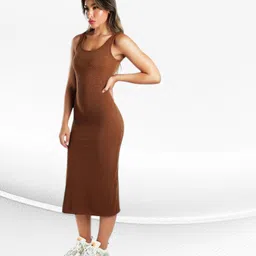 shoptowear Women Bodycon Brown Below Knee Dress-picture-14