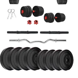 10 kg PVC Adjustable Dumbbell Set with 3ft EZ Curl Red Rod Home Gym Combo-image-40