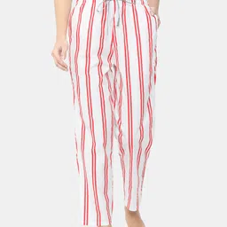 Bareblow Women White & Red Striped Cotton Lounge Pants-picture-35