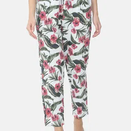 Bareblow Women White & Green Printed Cotton Lounge Pants-picture-23