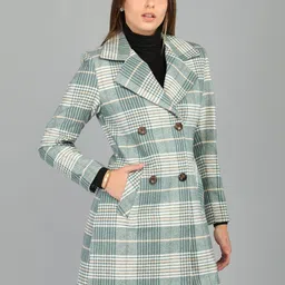 honnete 100 % Polyester Checkered Coat For Women image 3