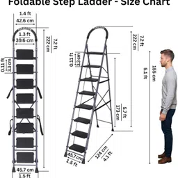 parasnath 8 Step GoUp Steel Foldable Step Ladder, Grey Steel Ladder image 2