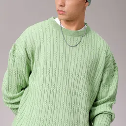 the indian garage co. Men Self Design Crew Neck Green Sweater-picture-38