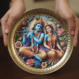 elitekitch Beautiful Floral Radha-Krishna Full_8 Inch Design Heavy Brass Dinner Plate-picture-15