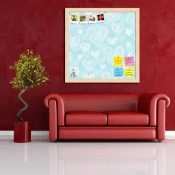 ArtzFolio Romantic Doodle | Bulletin Board Notice Pin Board | Vision Soft Board Combo with Thumb Push Pins & Sticky Notes | Natural Brown Frame | 12 x 12 inch (30 x 30 cms) image 5