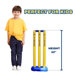 Junior Cricket Stumps Set - 22 Inches | Durable and Sturdy Cricket Wicket Set with Extra Bowling Wicket | for Indoor and Outdoor Cricket Practice | for Small Kids Age Group 3 to 8 Years Old image 1