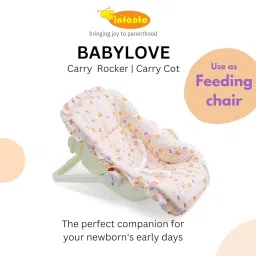 Infanto BabyLove Carry Rocker Carry Cot The Ultimate Baby Companion | Storage Box | Sleeping Carrier | 3-Point Harness | Antimosquito Mesh | Rocker and Feeding Chair-RB45-STD (Orange) image 4