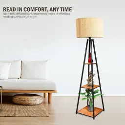 TEKCOOL Floor Lamp with for Living Room with 3 Shelves Decorative Metal Floor Lamp Standing Home Decoration Floor JuteLamp Shade Reading for Bedroom, Office,Kitchen. image 4