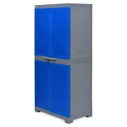 Nilkamal Freedom Big FMM Plastic Cabinet | 3-Year Warranty | 4-Shelf Storage Cupboard with Doors | Multi Organizer | for Home and Kitchen | Almirah with Shelves |Deep Blue/Grey image 3