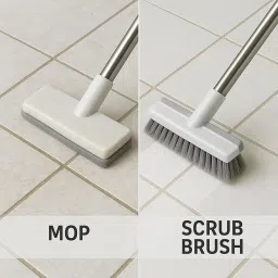 Eslora Bathroom Cleanning Brush with Wiper 2 in 1 Tiles Cleanning Brush Floor Scrub Brushh with Long Handle White scrubbing Brushh Cleaning Brush (Pack of 1 Heavy Quality, Stainless Steel) image 4