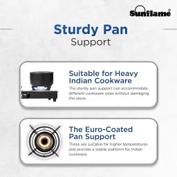 Sunflame Crystal 3 Burner Gas Stove | Wide Body Design | 1 Jumbo, 1 Medium & 1 Small Brass Burners | 2 Years Product Coverage by Sunflame | Manual Ignition | Heavy Duty Pan Support |PAN India Presence image 3