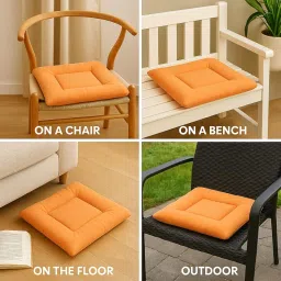 ink craft Cotton Filling Square Shape Washable Floor Cushion Mat Pooja Aasan for Traditional Yoga Meditation Dinner Home Spiritual Multipurpose Use Portable Solid Pattern | 24X24 Inch (Orange) image 2