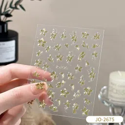 YUISI Golden Flower Nail Art Stickers 6 Sheet Golden Flowers and Butterflies for Extension Self-Adhesive Embossing DIY Embellishments (Style 2) image 5