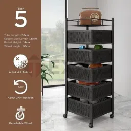Metal Kitchen Trolley Kitchen Organizer Items and Kitchen Accessories Items for Kitchen Rack Square Design for Fruits & Vegetable Onion Storage Kitchen Trolley with Wheels (5 Layer) image 1