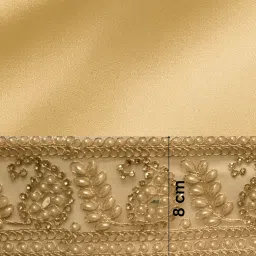 Premium Pearl Embroidery Lace Border for Sarees, Dupattas, Dresses & Craft | Golden Zari Stone Work Decorative Trim | Fabric Lace for Blouse, Lehenga & Kurti Decoration (2 Meter) (Design 2) image 4