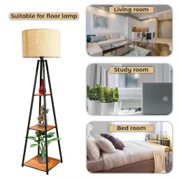 TEKCOOL Floor Lamp with for Living Room with 3 Shelves Decorative Metal Floor Lamp Standing Home Decoration Floor JuteLamp Shade Reading for Bedroom, Office,Kitchen. image 3