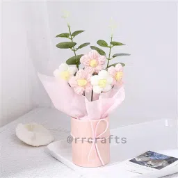 RR Crafts Pink Daisy Artificial Crochet Flower Bouquet – Handmade Artificial Flowers Bunch for Home Decor, Vase Decoration & Gifting, Export Quality, 1 Pc image 1